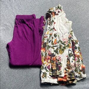 Posh Peanut Purple and Floral Kids Casual Dress & Leggings